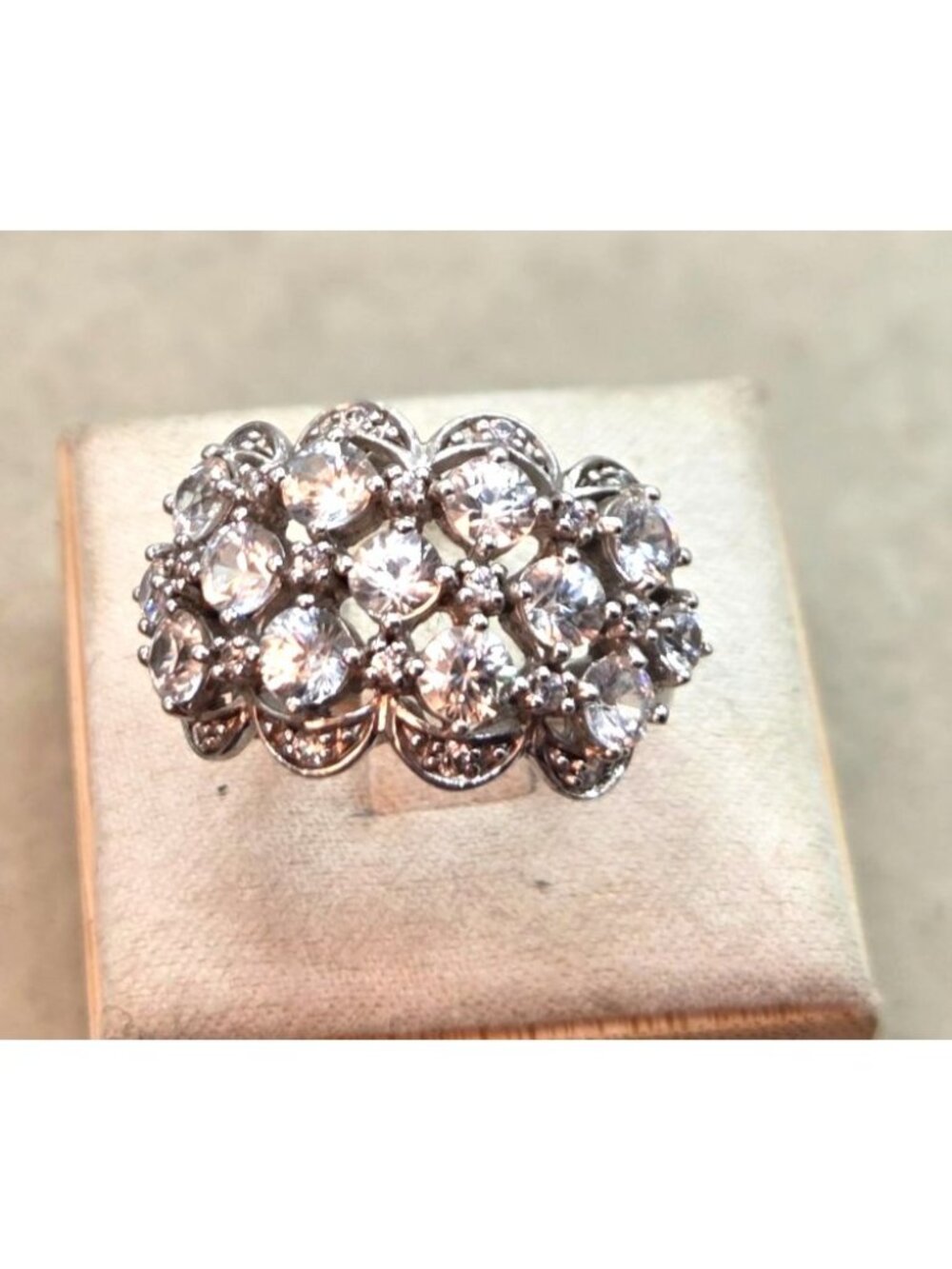 Sterling Silver Cz Cocktail Ring- Size 8 - Art Deco